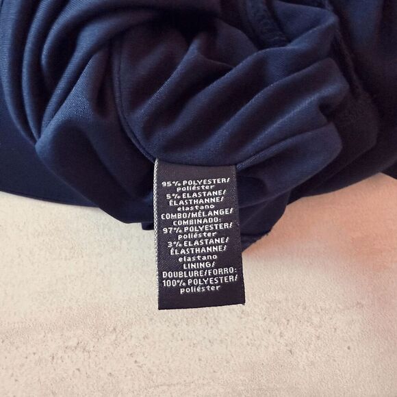 American Living Ruffled Sheath Midi Dress Navy Blue 6 Sleeve Elegant Boat Neck - Picture 6 of 7